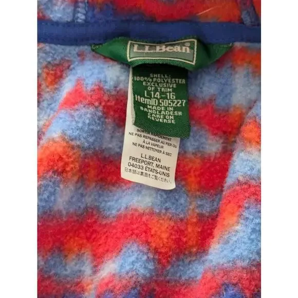 LL Bean Kids  L Mountain Classic Fleece Jacket Medium Boys Full Zip Blue Red - Picture 9 of 11